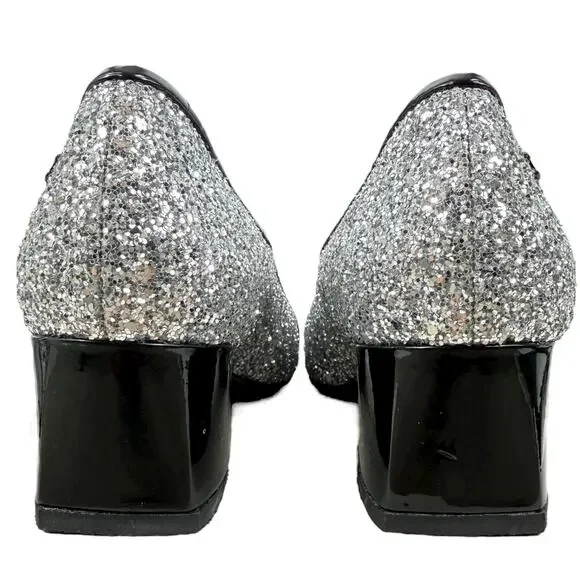Chanel Glitter Patent Leather Cap Toe Mary Jane Pumps Silver Size 39.5 - Picture 7 of 12